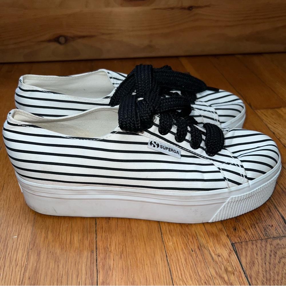 Superga Women's White & Black Striped Platform Sneakers